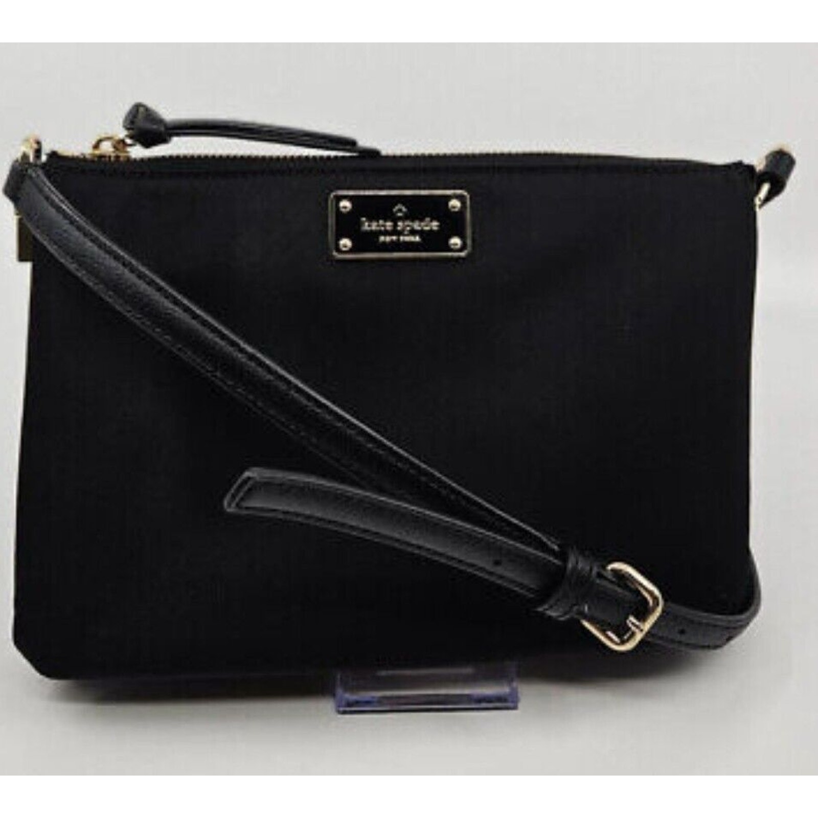 Kate Spade Black Nylon Leather Wilson Road Gusset Swing Crossbody Shoulder Bag